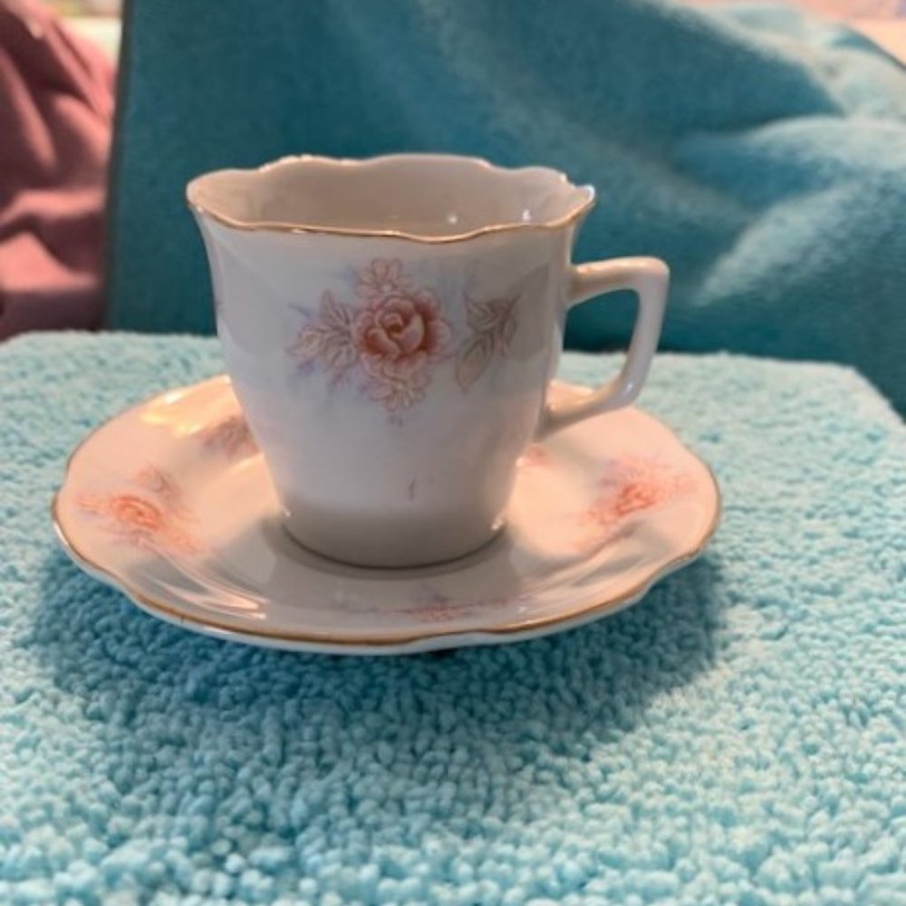 Remington Fine China Peach Roses Teacup and Saucer
